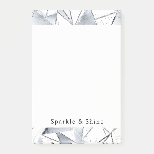 Chic Silver White Triangles Post-it Block (Framsida)