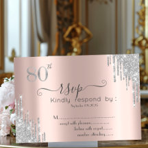 Chic silverglitter droppande roséguld 80-års RSVP