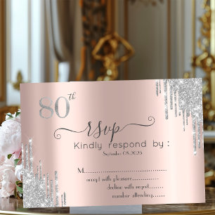 Chic silverglitter droppande roséguld 80-års RSVP Inbjudningar