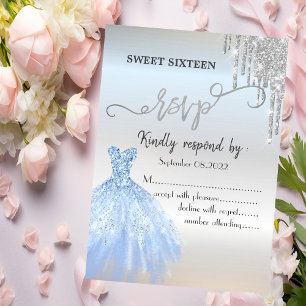 Chic silverglitterdroppar blå klänning Sweet 16 RS Inbjudningar