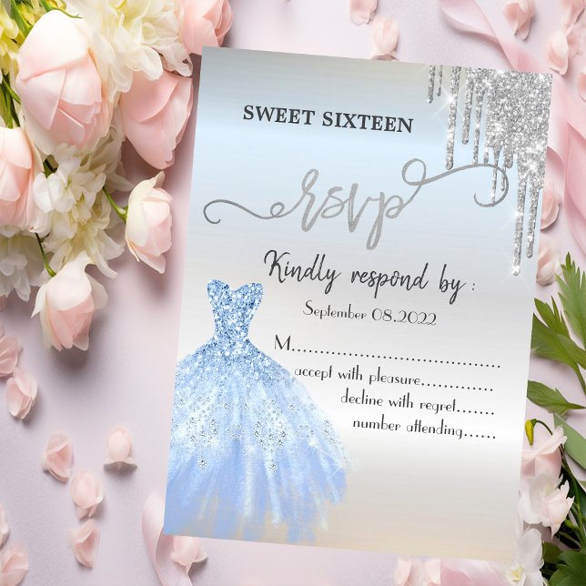 Chic silverglitterdroppar blå klänning Sweet 16 RS Inbjudningar (Skapare uppladdad)