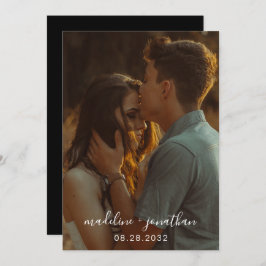 Chic Simple Elegant Script Black Photo Bröllop Inbjudningar