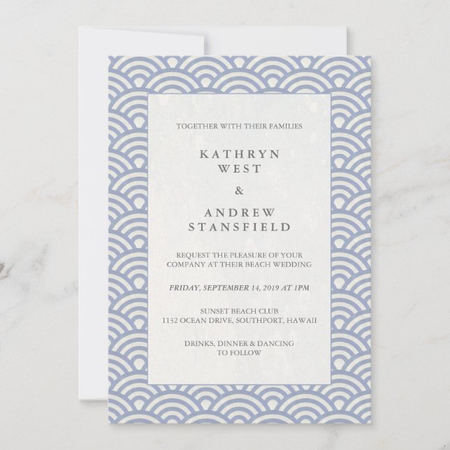 Chic Simple Japansk Seigaiha Vågar Beach Wedding Inbjudningar (Framsida)