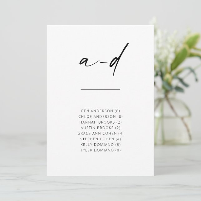 Chic Simple Modern Script Alfabetisk sittordning A (Stående Fram)