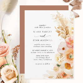 Chic Simple Peach  Cream Terracotta Bröllop Inbjudningar