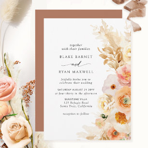Chic Simple Peach  Cream Terracotta Bröllop Inbjudningar