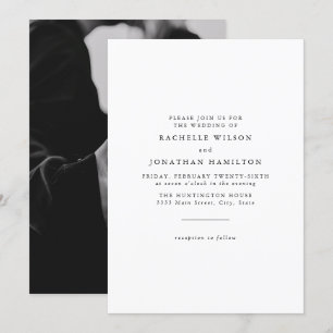 Chic Simple Photo Black White Monogram Bröllop Inbjudningar