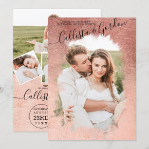 Chic Simple Ro Guld Script Photo Collage Bröllop Inbjudningar