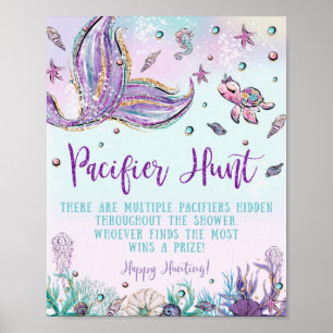 Chic Sjöjungfru Nappar Hunt Baby Shower Game Sign Poster