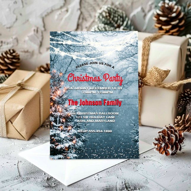 Chic, skogsmark, vit Julgran party Inbjudningar (Skapare uppladdad)