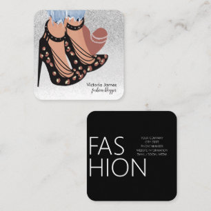 Chic Skönhet Fashionista Bloggare Planerare Glitte Fyrkantigt Visitkort