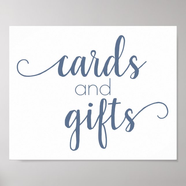 Chic-skript | Dusty Slate Blue Card och Gift Sign Poster (Framsidan)