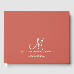 Chic Skript Initial Bröllop Monogram Orange Rust Gästböcker