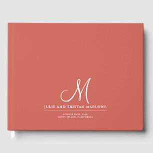 Chic Skript Initial Bröllop Monogram Rust Orange Gästböcker