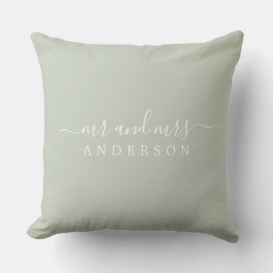 Chic Skript Pastel Grönt Newlyged Monogram Kudde