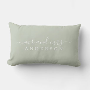 Chic Skript Pastel Grönt Newlyged Monogram Lumbarkudde