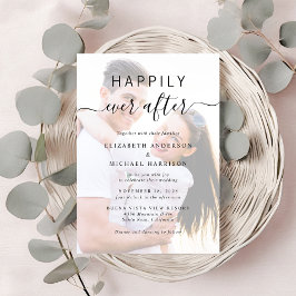 Chic-skriptfotoövertäckning QR-kod Cream Bröllop Inbjudningar