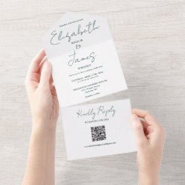 Chic smaragdgrön elegant script QR-kod bröllop