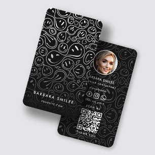 Chic Smilande Ansikte Smälter Smile Mönster Black Visitkort