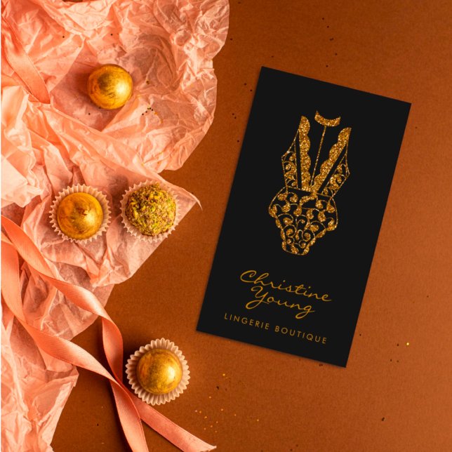 Chic Snöre Lingerie Boutique Golden Glitter Visitkort (Skapare uppladdad)
