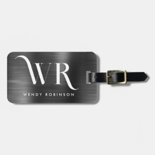 Chic Snyggt Black Metall 2 Monogram Initial Bagagebricka