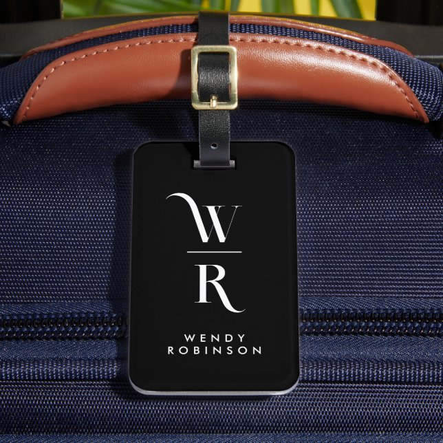 Chic Snyggt Black Two Monogram Initial Bagagebricka (Framsida Insitu 2)