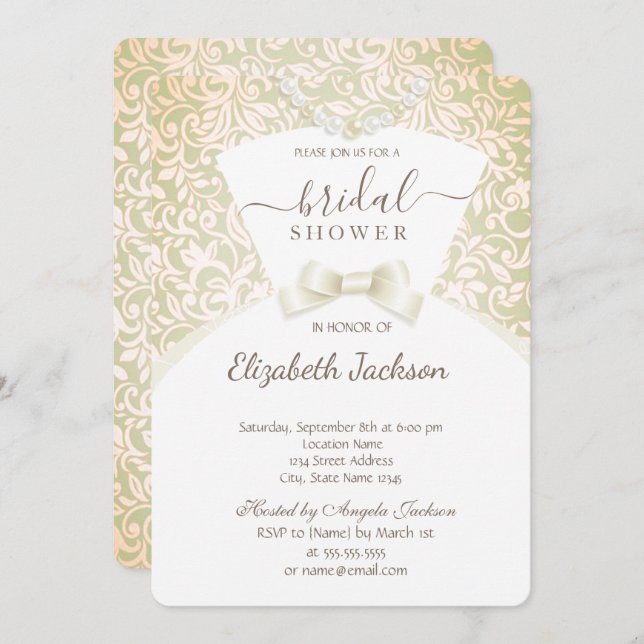 Chic Snyggt Bride Dress Damask Möhippa Inbjudningar (Fram/baksida)