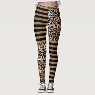 Chic Snyggt Brown Leopard & Black Brown Rand Leggings