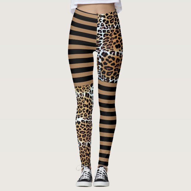 Chic Snyggt Brown Leopard & Black Brown Rand Leggings (Framsida)