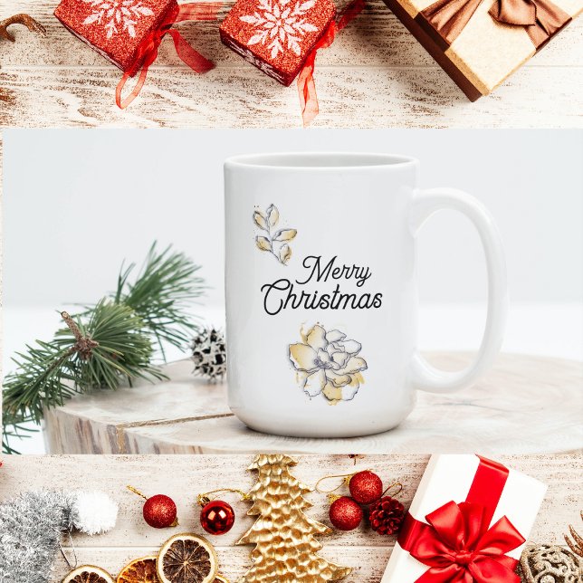 Chic Snyggt Guld Botaniska Blommigten God jul Kaffemugg (Skapare uppladdad)