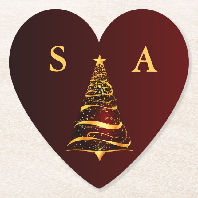 Chic Snyggt Julgran Monogram Bröllop Underlägg Papper (Framsida)