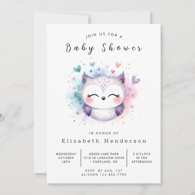 Chic Snyggt Uggla Baby Shower Inbjudningar (Framsida)