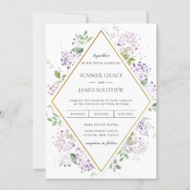 Chic Soft Lilac Lila Blommigt Greenery Bröllop Inbjudningar