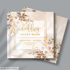 Chic Soft Pastel Autumn Flowers Guld Boho Bröllop Gästböcker