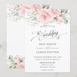 Chic Soft  Rosa Blommigt Greenery Bröllop Inbjudningar