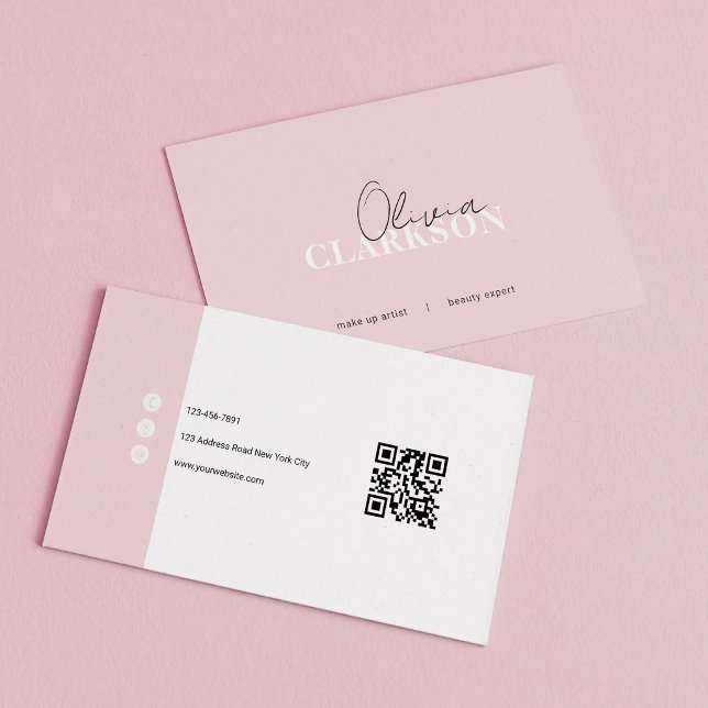 Chic Soft Rosa Minimalistisk Qr-Kod Visitkort (Skapare uppladdad)