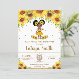 Chic Solros African American Girl Baby Shower  Inbjudningar