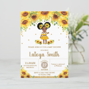 Chic Solros African American Girl Baby Shower Inbjudningar
