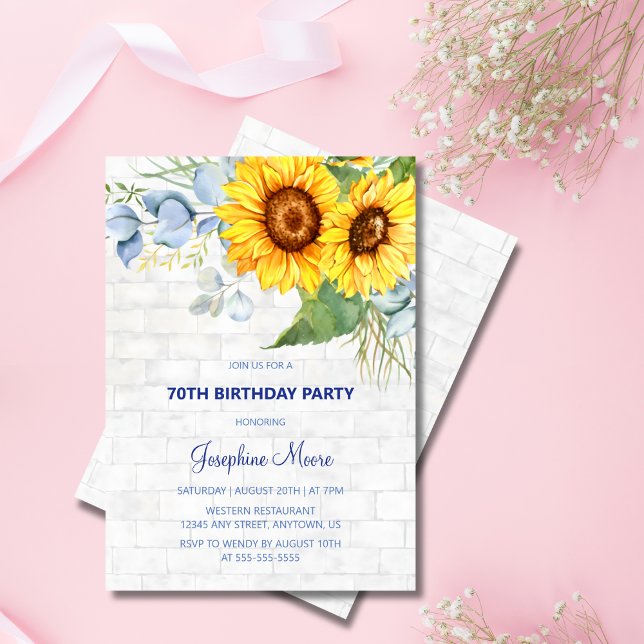 Chic Solros Åldras Wall Greenery Birthday Inbjudningar (Skapare uppladdad)