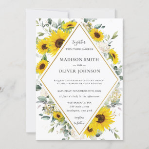 Chic Solros Blommigt Greenery Geometric Bröllop Inbjudningar