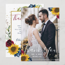 Chic Solros Burgundy Navy Blue Blommigt Photo Tack Kort