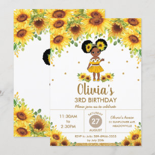 Chic Solros Cute African Girl Birthday Inbjudningar
