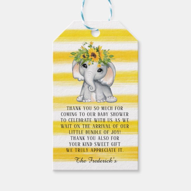 Chic Solros Elephant Girl Baby Shower Tack Presentetikett (Framsidan)
