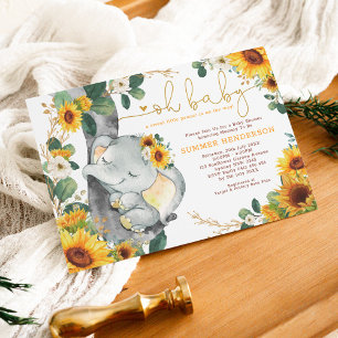 Chic Solros Elephant Summer Garden Baby Shower Inbjudningar