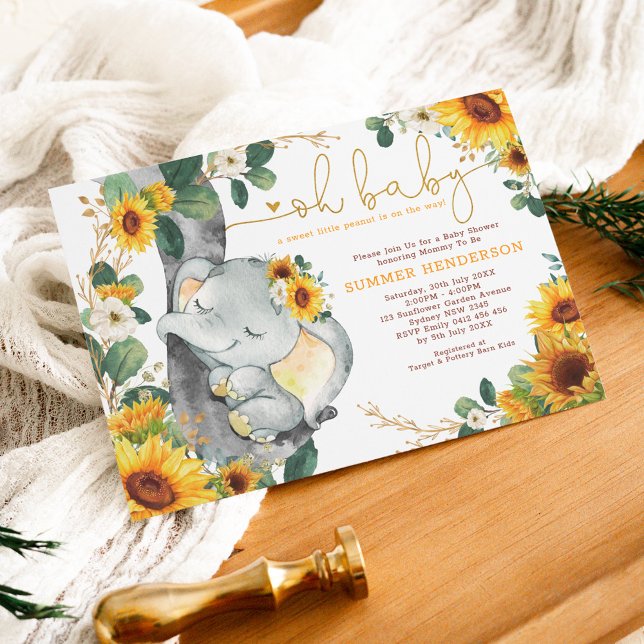 Chic Solros Elephant Summer Garden Baby Shower Inbjudningar (Skapare uppladdad)