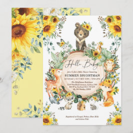 Chic Solros Woodland Forest Animals Baby Shower Inbjudningar