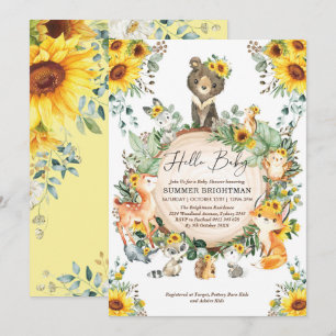 Chic Solros Woodland Forest Animals Baby Shower Inbjudningar