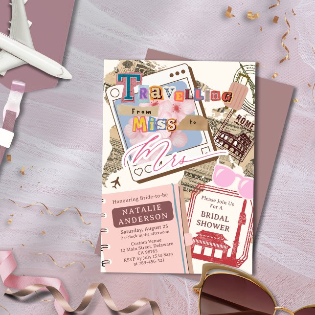 Chic som reser från Miss till Mrs Möhippa Inbjudningar (Chic Travelling from Miss to Mrs Bridal Shower Invitation)