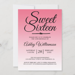 Chic Sommarens Rosa Ombre Sweet 16 16:e födelsedag Inbjudningar