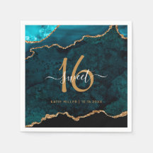 Chic Söt 16 Teal Guld Agate Anpassat namn Party